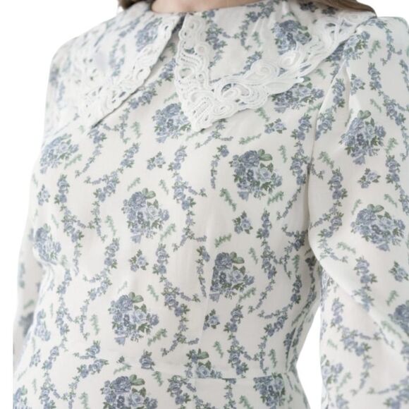 Antonio Melani Born on Fifth Cate Floral Print Crepe Platter Collar Midi Dress 0 - Picture 3 of 6